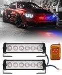 Fabtec 12 Led Strobe Flasher Federal Light, Police PCR Red & Blue Flasher Emergency Hazard Warning Lights for Cars