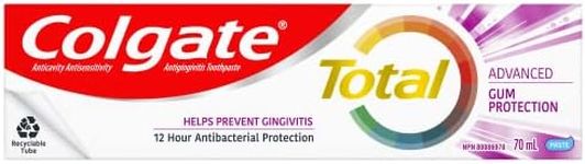 Colgate Total Advanced Gum Protection Toothpaste, Multi-Benefit Teeth Whitening Toothpaste That Helps Prevent Gingivitis and Improves Gum Health, 70 mL