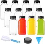 Plastic Bottles with Caps 12Pcs Juice Bottles Clear Reusable Containers Black Lid Plastic Smoothie Bottles Ideal for Juice Milk Homemade Beverages (8oz)