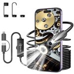Dual-Lens Endoscope Inspection Camera, 1920P HD Ferdiiz Borescope Camera, 16.4ft Semi-Rigid Snake Cable, 8 Adjustable LEDs, IP67 Waterproof Drain Pipe Endoscope Cool Gadgets Tool for iOS9+ Android 6+
