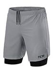 TCA Ultra 2 in 1 Compression Shorts Men Running Gym Shorts for Men with Back Zipped Pocket - Cool Grey, M