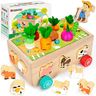 Toddlers Montessori Toys for 2,3,4 Year Old Baby Boys and Girls, Educational Wooden Shape Sorting Toys with Vegetables & Farm Animals Blocks, Fine Motor Skills Game, Ideal Kids Age 1-3