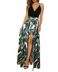 Newshows Women's Summer V Neck Spaghetti Strap Sleeveless Casual Split Long Maxi Dress (Floral 09, X-Large)