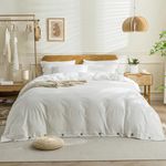 JELLYMONI White 100% Washed Cotton Duvet Cover Set, 3 Piece Luxury Soft Bedding Set with Buttons Closure. Solid Color Pattern Duvet Cover California King Size(No Comforter)