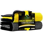 Towelogy® Microfibre Car Cleaning Cloths 800gsm High Density CHEMICAL FREE Washing Drying Buffing Double Side Super Absorbent Auto Detailing Large Towels 40x40cm (Pack Of 2, Yellow/Grey)