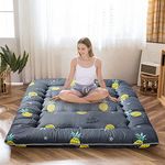 Grey Pineapple Japanese Floor Futon Mattress, Tatami Floor Mat Portable Camping Mattress Kids Sleeping Pad Foldable Roll Up Floor Lounger Couch Bed,King Size