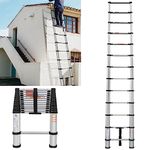 Telescoping Ladder Aluminium Extension Ladder Heavy Duty Multi-Purpose Ladder Non-Slip Folding Portable Ladder EN131 Standard Collapse RV Ladder Safety Ladder for Home 330lb/150kg Capacity 3.8M/12.5FT