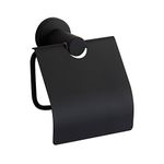 CASEWIND Black Toilet Roll Holder, Matt Paper Holder with Cover, SUS Stainless Steel Wall Mounted for Kitchen Bathroom