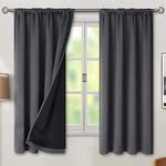 BFAM Store Thermal Insulated 100% Blackout Curtains for Bedroom with Black Liner, Double Layer Full Room Darkening Noise Reducing Rod Pocket Curtain Set of 4 (Dark Grey, 7 FT (Door))