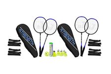 Jaspo Voyager Plus GX-01 Series High Tempered Steel Shaft Racket Badminton Set of 2 with 6 Nylon Shuttlecocks + 4 Grip for Beginner to Intermediate for Training Practice (Blue)