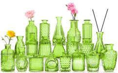 Green Glass Bud Vase Set,20Pcs Small Glass Vase for Flowers, Clear Bud Vase in Bulk,Mini Single Vintage Vase for Centerpiece,Vase Bulk for Rustic Wedding Decorations,Home Table Flower Décor