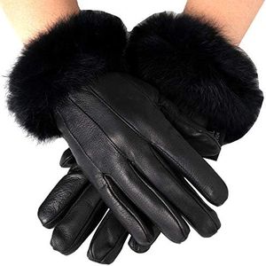 Alpine Swiss Womens Leather Dressy Gloves Faux Fur Trim Cuff Thermal Lining Black XL