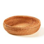 amololo Hadewoven Round Rattan Fruit Basket Wicker Food Tray Weaving Storage Holder Dinning Room Bowl, 7”Decorative Natural Basket Woven Fruit Basket Bowl for Entryway Table, Countertop (Small 7”)