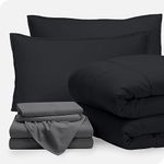 Bare Home Bed-in-A-Bag 7 Piece Comforter & Sheet Set - Queen - Goose Down Alternative - Ultra-Soft 1800 Premium Bedding Set (Queen, Black/Grey)