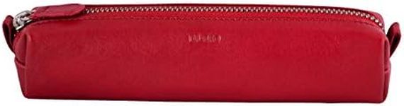 DiLoro Leather Zippered Fountain Ballpoint Rollerball Pens and Pencils Case Holder Pouch Genuine Full Grain Soft Nappa Leather (Red)