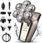 Head Shaver for Bald Men Electric Razor for Men 5-in-1 Multifunctional Electric Head Shaver Wet/Dry 7D Rotary Shaver Grooming Kit Rechargeable LED Display with Clippers, Nose Trimmer, Brush, Massager