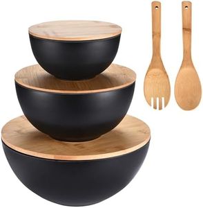 Vdomus Salad Serving Bowls with Lids - 5x10x10-Inch Bamboo Fiber Bowl Set with Wooden Lids - Multi-Purpose Bowl and Board Set for Kitchen - Mixing Bowl Set for Serving and Preparing Food - Set of 3