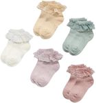 Durio 5 Pairs Toddler Girl Socks - Cute Frilly Ruffle Socks for Girls, Super Soft Breathable Lace Ankle Sock for Newborn to Toddler Dress Sock for Girls A2 Green&Beige&Pink&White&Purple PInk 3-5T