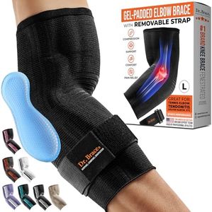 DR. BRACE® Elite Elbow Brace Support, Breathable Elbow Compression Sleeve with Gel Pad for Golfer's, Tennis Elbow & Tendonitis Treatment & Pain Relief 2024 (Black, Large)