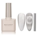 MAYCHAO 15ML Cat Eye Gel Nail Polish 1Pc Silver Cat Eye Nail Polish with Magnet Soak off Holographic Magnetic Gel Polish for Nail Art Manicure Salon DIY at Home, 0.5 OZ