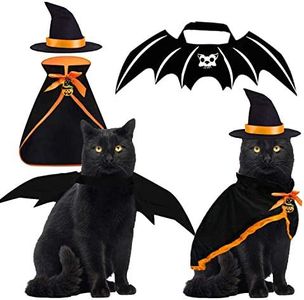 Halloween Cat Costume Bat Wings Witch Cloak Wizard Hat 3 PCS Pet Costumes for Small Cats Kittens Cosplay Halloween Party Decoration Bat Costume Cat Dress Up Accessories