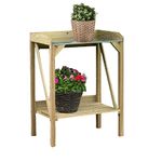 AAMEN Wooden Potting Bench Table, Wooden with Metal Table Top & Shelf, Outdoor Garden Patio Workstation for Backyard Lawn Outdoor