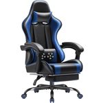 GUNJI Ergonomic Gaming Chair with Footrest and Massage Function - Computer Chair for Adults, Teens & Kids - Adjustable Reclining Office Gaming Chair - PC Gamer Chair, Blue