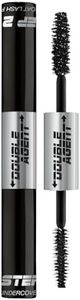 Palladio Double Agent Lash Extender Undercover Fiber Booster Mascara, dual lash system, increase eyelash length and volume, boost lashes for a bold dramatic look, voluminous makeup mascara, Jet Black