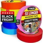 Colored Masking Tape - 7 Rolls, 55 Yd x 1 In Each - 1,155 Ft of Colored Tape - Painters Tape 1 Inch Wide - Vibrant Colors Rainbow Tape - Colorful Tape - Great for Craft, Labeling & Classroom Projects