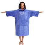 SwimCell Towelling Changing Robe For Men and Women. 100% Cotton Towel Poncho 380gsm. Long Sleeve, Pocket, Side Holes & Hood For Open Water Swimming, Beach & Surf - Medium, Lilac Blue