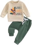 FIOMVA Toddler Baby Girl Boy Thanksgiving Outfits 3 6 9 12 18 24Month 2t 3t Long Sleeve Turkey Sweatshirt Top+Pant Clothes Set (Thanksgiving Gobble Beige, 18-24 Months)