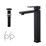 KirlystonE Vessel Sink Faucet, Tall Black Bathroom Faucet, Modern Single Handle Matte Black Vessel Vanity Faucet with Drain Assembly and Supply Lines