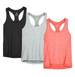 icyzone Workout Running Tank Top for Women - Racerback Yoga Tops Exercise Gym Shirts 3-Pack (M, Black/Granite/Orange)