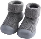 FABRST Warm Baby Sock Shoes Infant Boys Girls Non Slip Floor Slipper for Toddler First Walking(Grey,14.5)