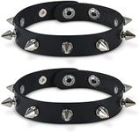 Skeleteen Punk Leather Spike Bracelet - Leather Cuff Biker Bracelet with Spikes for Men, Women and Kids - Pack of 2