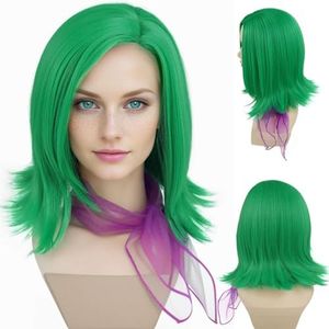 GNIMEGIL 16 Inches Disgust Wigs with Scarf Green Cosplay Wig Short Hair Costume Wigs for Women Dress Up Wig for Anime Cartoon Carnival Party Wig for Halloween