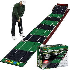 HUAEN Putting mat for Indoors,Golf Practice Putting Green with Ball Return,Office Putting matt,Gift for Golf Lovers