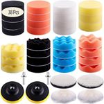 Drill polishing kit,38Pcs Car Foam Buffing Pads Polishing Pads Kit with Drill Adapter for Vehicle Waxing Boat Polishing