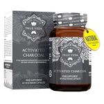 Activated Charcoal Capsules | Clean Steam Activated Charcoal Tablets | Wild Harvested Coconut Shells | Natural Ayurvedic Supplement | 60 Vegan Activated Charcoal Powder