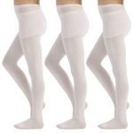 MANZI Ballet Tights for Girls Footed Dance Tights 3 Pairs Ultra-Soft Age 8-10（Ballet Pink,XL）