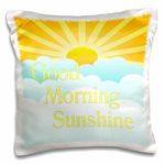 3dRose Image of Good Morning Sunshine Cartoon Sun and Clouds Pillow Case, White, 16 x 16-Inch