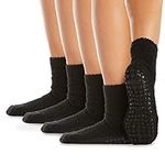 LA Active Fuzzy Socks - 4 Pairs - Non-Skid Anti-Slip Grip for Home & Hospital (Midnight Black, S/M)