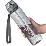 OLDLEY 1L Sports Water Bottle with Straw, Tritan 1 Litre Motivational Drink Bottle, BPA Free Leakproof Transparent Water Bottle with Time Marker for Cycling, School, Gym, Outdoor (Grey)