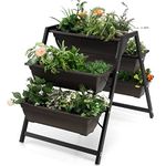 COSTWAY Raised Garden Bed, Vertical Garden Planter with 5 Removable Trays, Drainage Holes and Anti-slip Foot Pads, Indoor Outdoor Elevated Flower Growing Box for Patio Yard Balcony