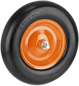 Relaxdays Wheelbarrow Wheel 4.80 4.00-8, Solid Rubber, Steel Rim, Axle, Spare Wheelbarrow, Puncture-Proof, Black/Orange