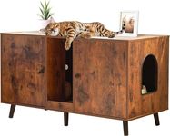 JanflyHome Litter Box Furniture for 2 Cats - Farmhouse Cat Litter Box Enclosure Cabinet Hidden Double Room, 42.3" TV Stand Large Space for Standard Pan Litter Boxes, Vintage Brown