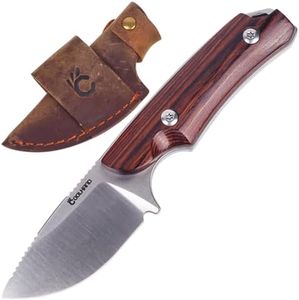 Cool Hand 5.98" Knife with Leather Sheath, Survival Hunting Knives, Full Tang Compact, Leather Belt Loop Sheath with Buckle, Outdoors Drop Point 440C Fixed Blade, Wood Handle