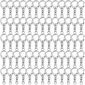 Roctee 120 Pcs Key Chain Clip D Snap Hook Split Metal Keychain with Chain, Keychain Parts Hardware with 8mm Open Jump Ring and Connector, DIY Crafts Key Ring (Silver)