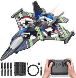 BEZGAR Drones for Kids | 2.4GHZ RC Plane, Remote Control Airplane, RC Helicopter, 360° Flip Fighter Jet Toy, Toys for Ages 8+ with Colorful LED Navigation Lights Green