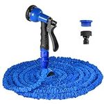 VENQI Expandable Garden Hose Pipe 25ft/50ft/100ft/125ft/150ft,25ft Flexible Expanding Magic Water Hose with 8-Pattern Spray Nozzle,Leak-Proof Retractable Heavy Duty Hosepipes for Garden (25FT, Blue)